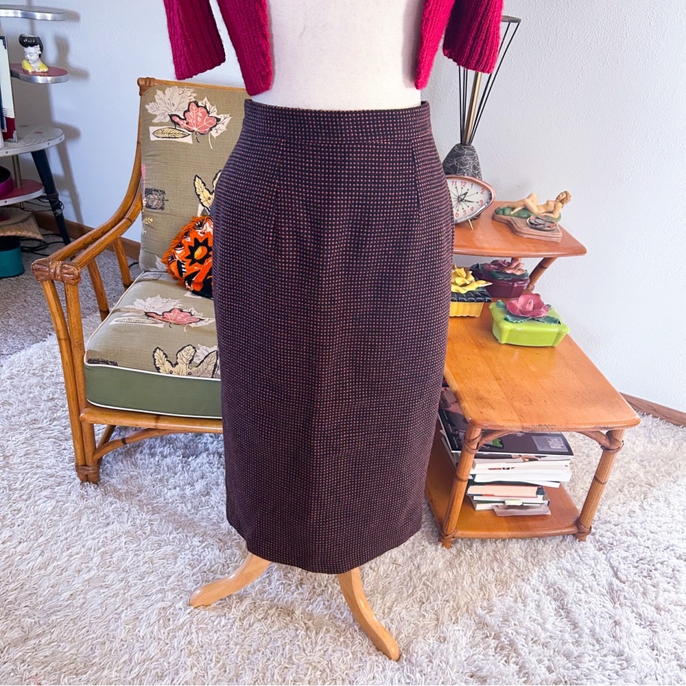 SOLD Retro Skirt 1950s Style Pencil Black Orange Wool Vivien Of Holloway UK 16 - Picture 2 of 8